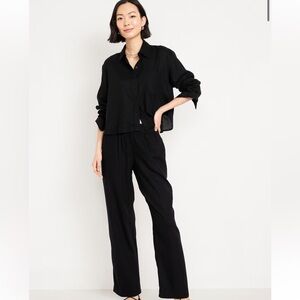 Old Navy Black Linen Wide Leg Pants High Waist